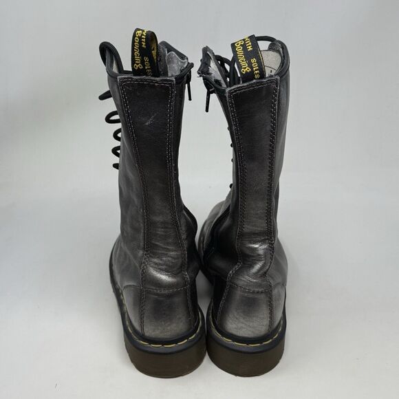 Dr Doc Martens 10183 Combat Boots Womens 7 Silver 14 Eyelet Zip Lace Up Goth - Picture 11 of 15